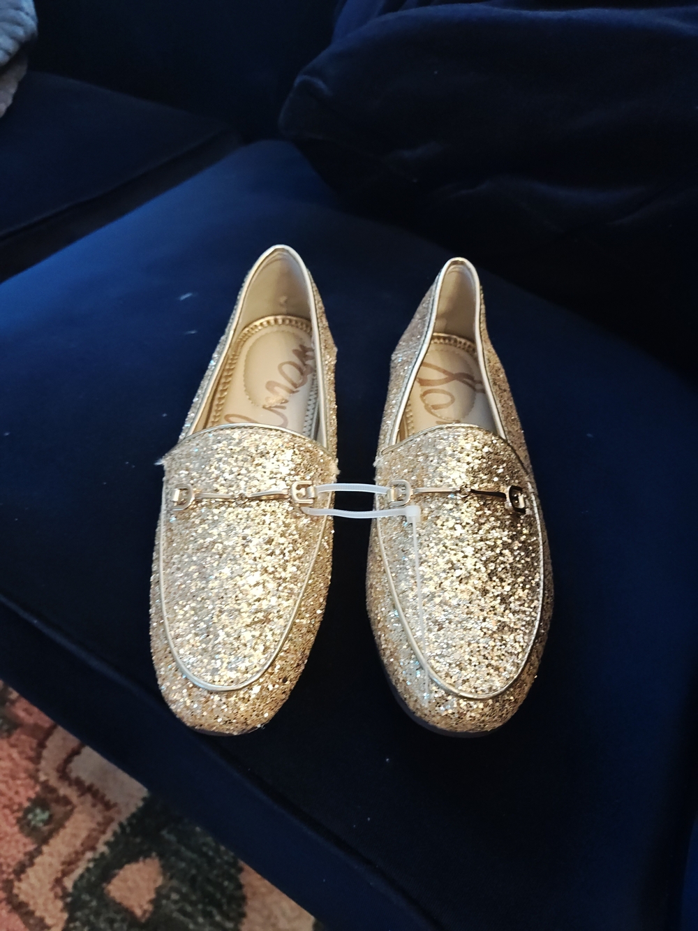 Sam Edelman Kids Gold Glitter Moccasins with Metal Bit